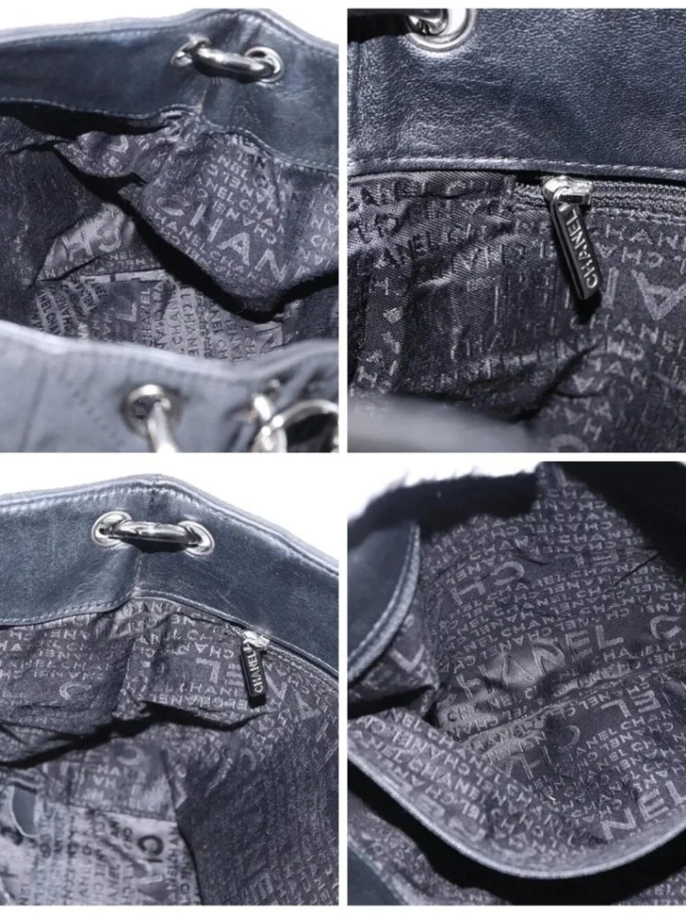 CHANEL Chain 2.55 Shoulder Bag Nylon Black Silver CC Auth 164361